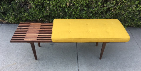 Mid Century Walnut "Slat" Bench W/ Cushion Mid Century Walnut "Slat" Bench W/ Cushion