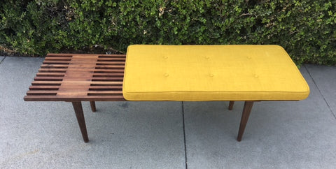 Mid Century Walnut "Slat" Bench W/ Cushion