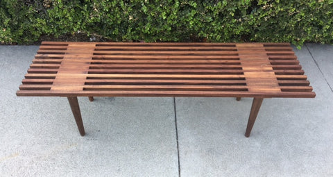 Mid Century Walnut "Slat" Bench W/ Cushion Mid Century Walnut "Slat" Bench W/ Cushion