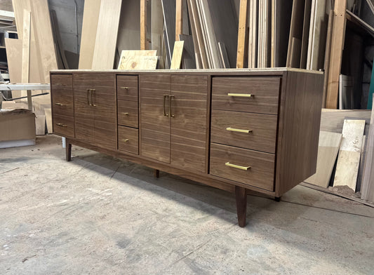96" Double Sink Walnut Vanity | 9 Drawers