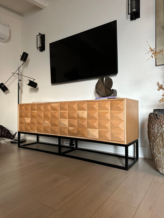 Handcrafted Cubist Credenza - Contemporary White Oak Sideboard