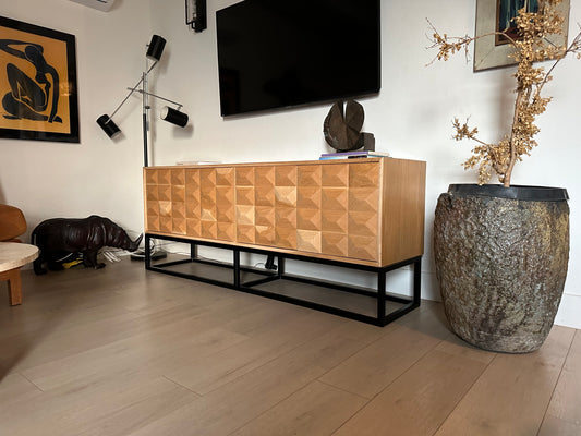 Handcrafted Cubist Credenza - Contemporary White Oak Sideboard
