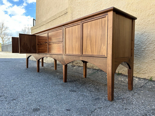 96” Walnut ‘Brasilia’ Style Credenza – Mid Century Modern Media Console