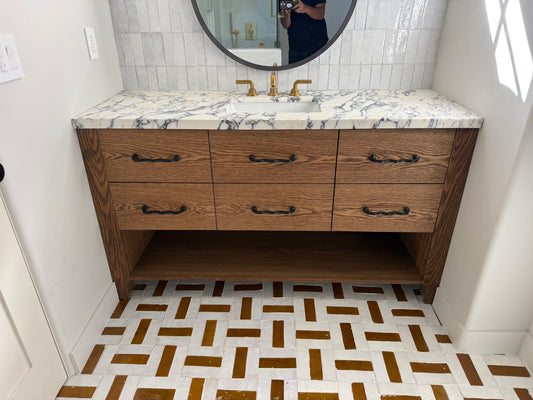 60” White Oak Single Sink Vanity with Open Shelf