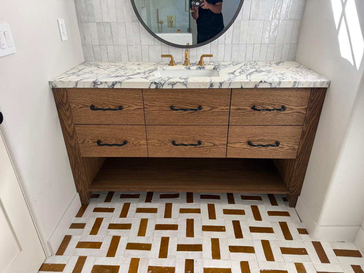 74” White Oak Beaded Floating Bathroom Vanity
