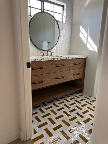 60” White Oak Single Sink Vanity with Open Shelf