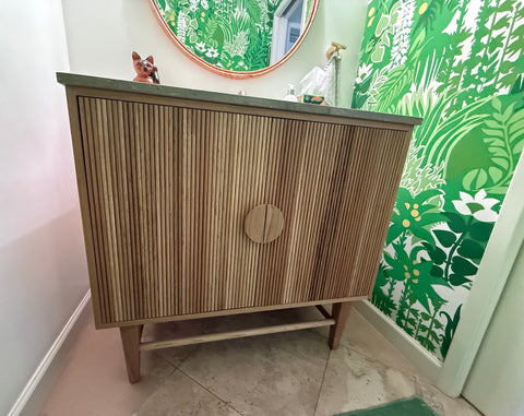 36” White Oak Fluted Single Sink Vanity