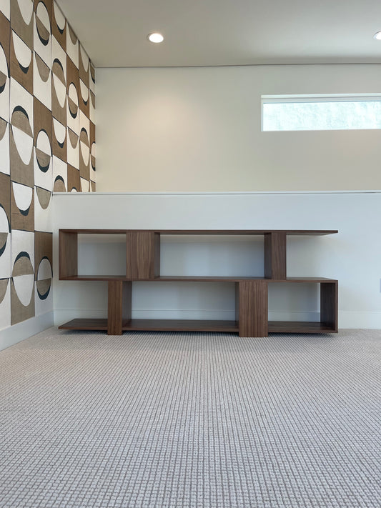 Custom Staggered Bookcase Console