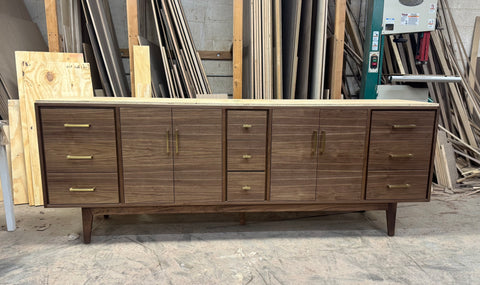 96" Double Sink Walnut Vanity | 9 Drawers