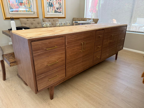 96" Double Sink Walnut Vanity | 9 Drawers
