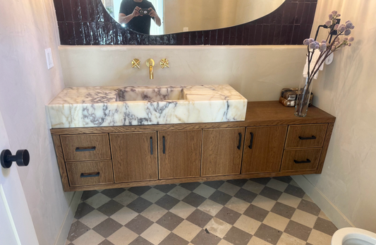 74” White Oak Beaded Floating Bathroom Vanity