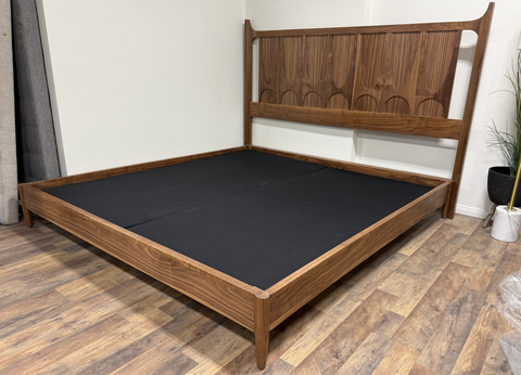 Brasilia Style Solid American Walnut King Sized Bed | Handcrafted