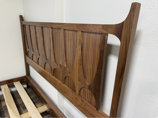 Brasilia Style Solid American Walnut King Sized Bed | Handcrafted