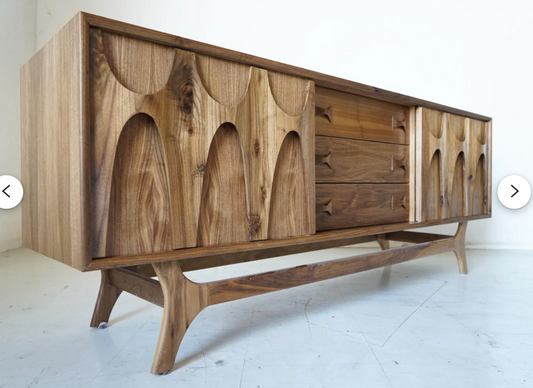 72" Brasilia Style Walnut Credenza Sideboard ( No brass )- Jennifer