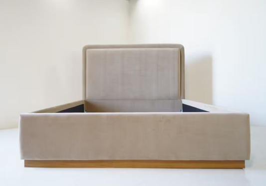 Upholstered Platform Bed with Walnut Base