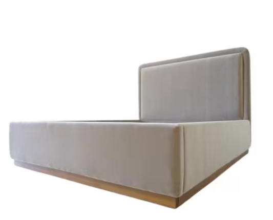 Upholstered Platform Bed with Walnut Base