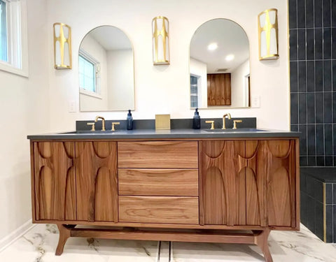Brasilia Style Double Sink Vanity W/ Wood Pulls