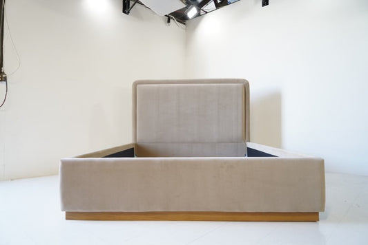 Upholstered Platform Bed with Walnut Base