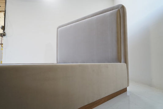 Upholstered Platform Bed with Walnut Base
