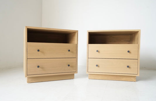 Pair of Solid White Oak Mason Nightstands with Storage Drawers