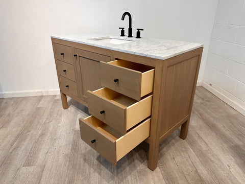 White Oak Single Sink Bathroom Vanity