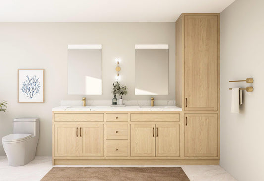 82" White Oak Shaker Inset Bathroom Double Sink Vanity