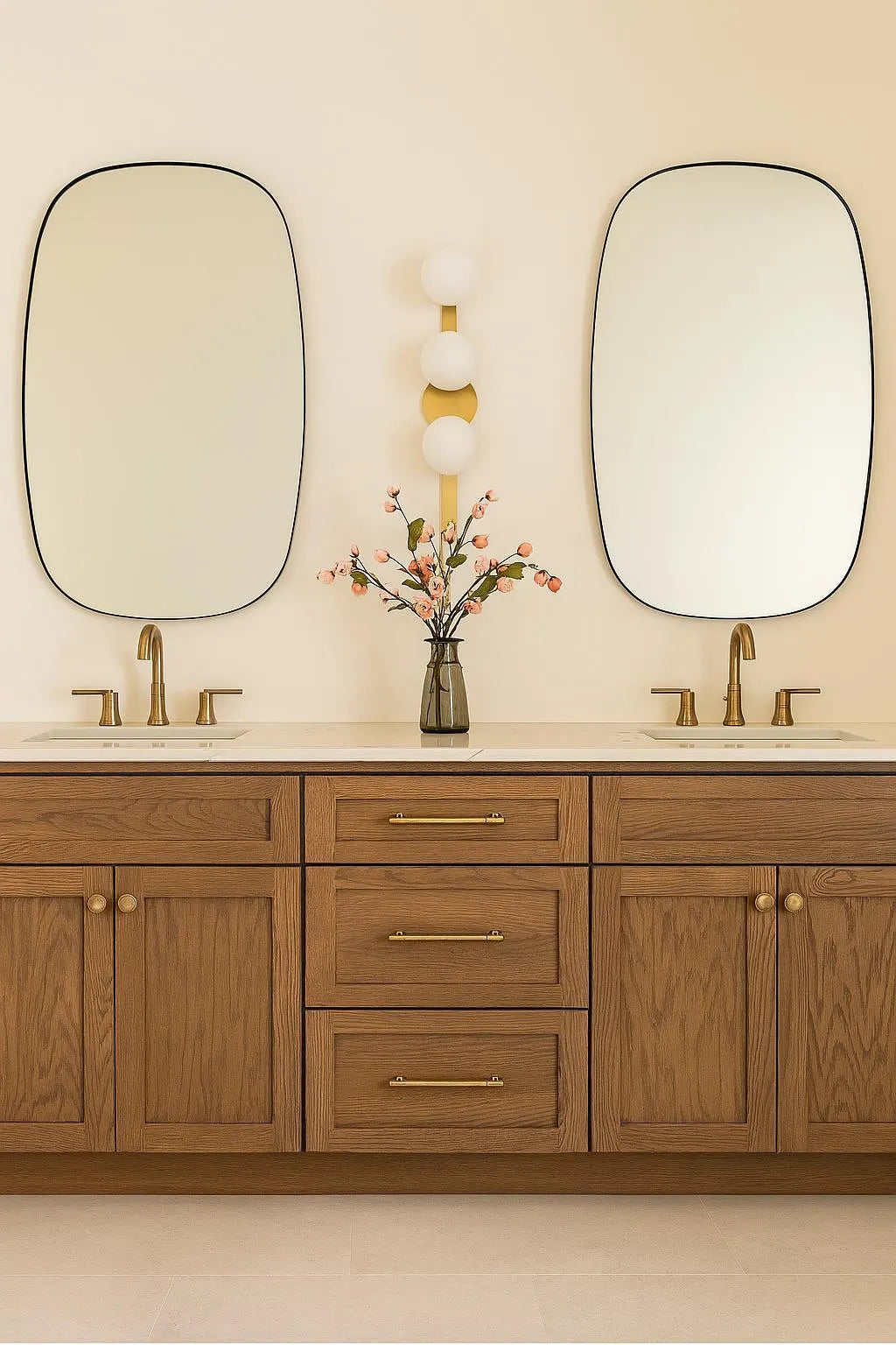 76" Shaker Style Double Sink Oak Brass Vanity