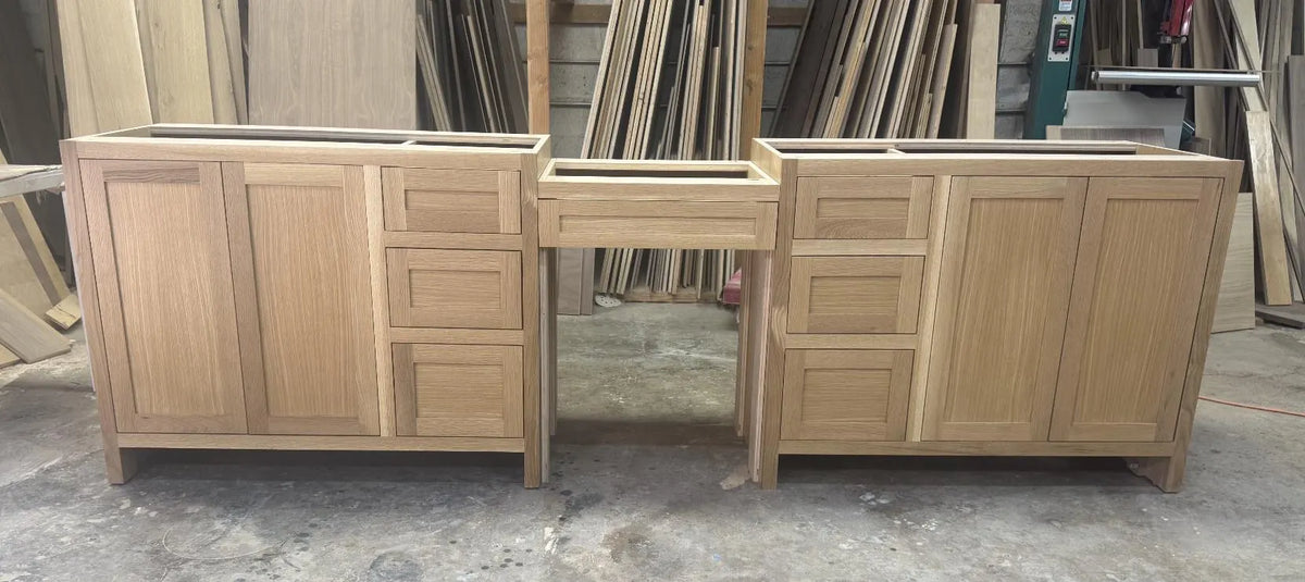110” 3 Piece Shaker Style Double Sink and Makeup Vanity | Made to Order | Handcrafted