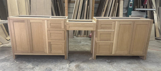 110” 3 Piece Shaker Style Double Sink and Makeup Vanity | Made to Order | Handcrafted