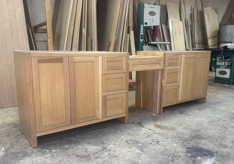 110” 3 Piece Shaker Style Double Sink and Makeup Vanity | Made to Order | Handcrafted