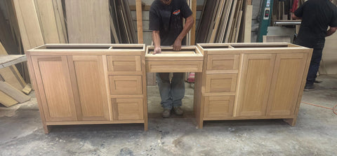 110” 3 Piece Shaker Style Double Sink and Makeup Vanity | Made to Order | Handcrafted