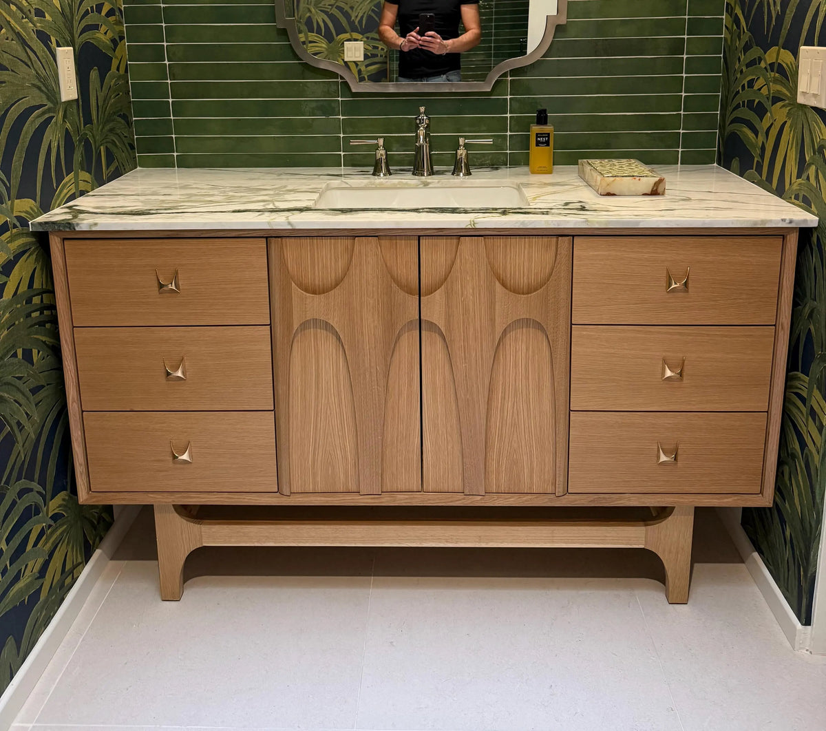 60" White Oak Brasilia Single Sink Vanity | 6 Drawers