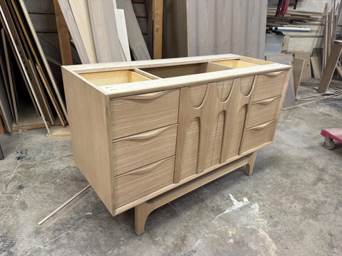 White Oak Brasilia Bathroom Vanity 55" Single Sink Cabinet 6 Drawers