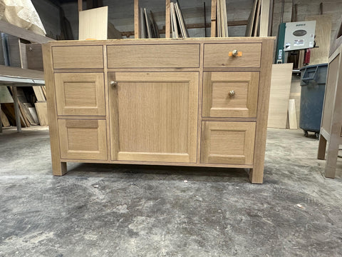 55” White Oak Shaker Bathroom Vanity | Single Sink, Solid Wood, Inset Cabinet, Custom Vanity