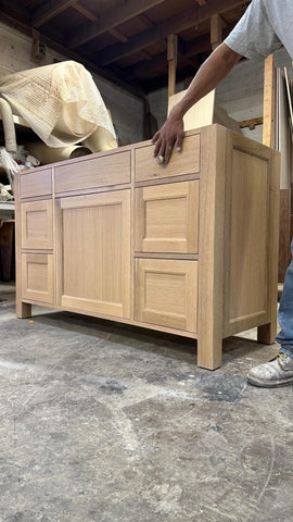 55” White Oak Shaker Bathroom Vanity | Single Sink, Solid Wood, Inset Cabinet, Custom Vanity