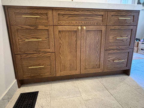 76" Shaker Style Double Sink Oak Brass Vanity