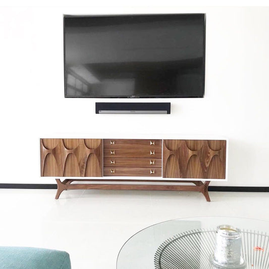 84" Custom " Brasilia" Credenza Sideboard ( Brass Upgrade )