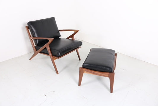 Custom Walnut "Z" Chair  (Ottoman Upgrade )