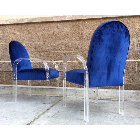 (6) 1970's LUCITE VELVET DINING CHAIRS
