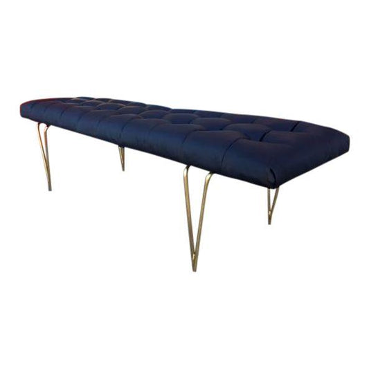 CUSTOM TUFTED LEATHER AND BRASS BENCH