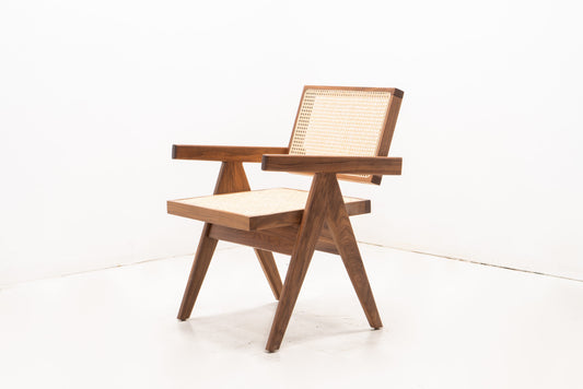 Jeanneret Style Walnut Caned Chair