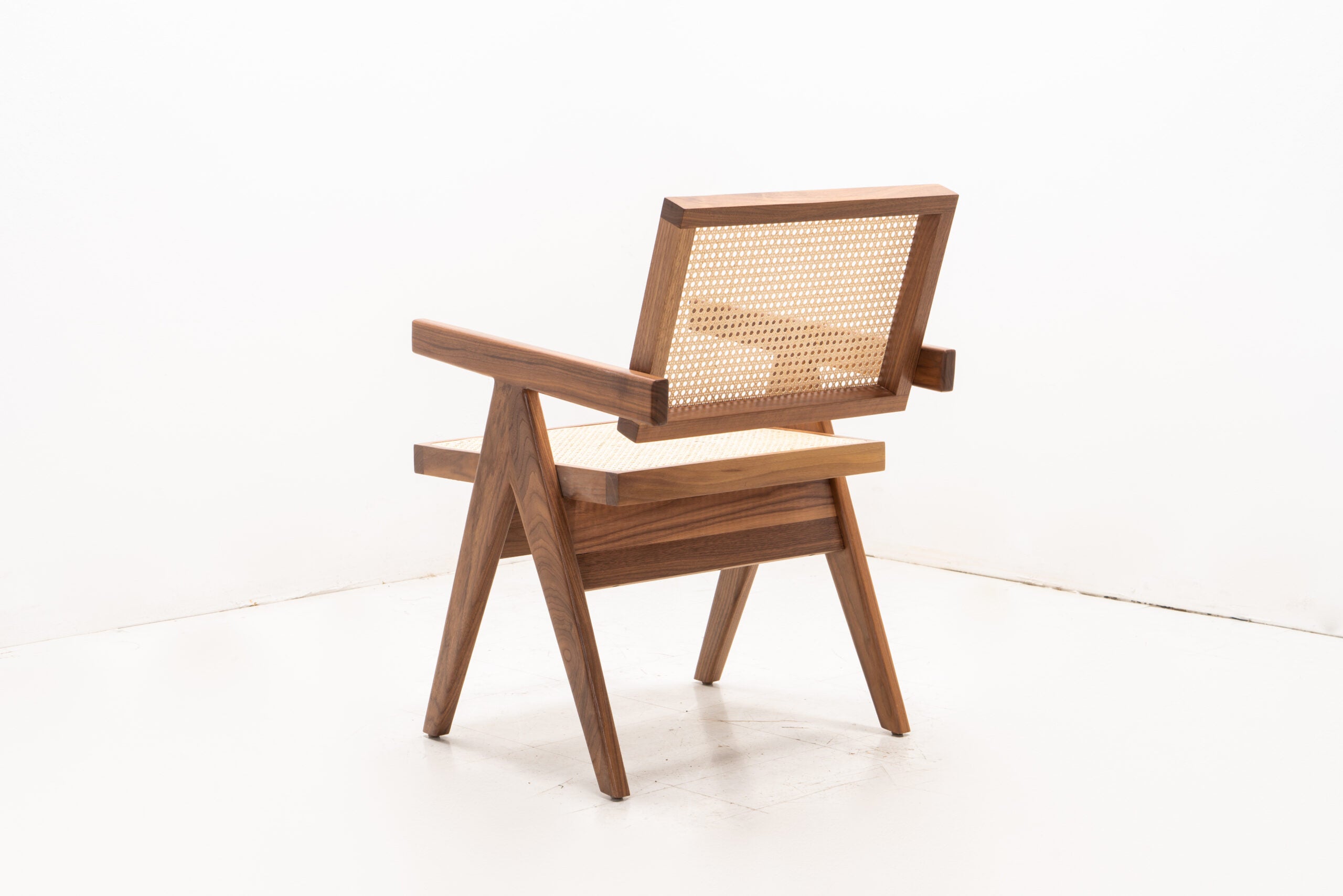 Jeanneret Style Walnut Caned Chair