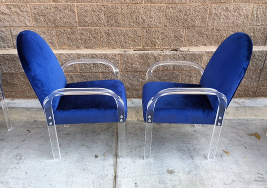 (6) 1970's LUCITE VELVET DINING CHAIRS