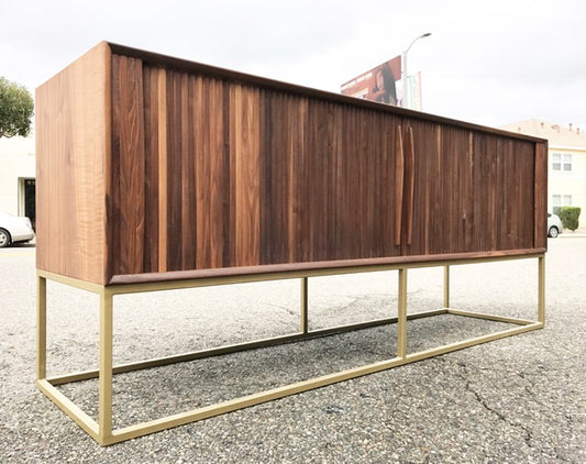 72" CUSTOM TAMBOUR CREDENZA- BRASS BASE