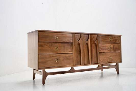 72" Mid Century "Brasilia" Style Credenza Sideboard (SOLID & BRASS UPGRADE)