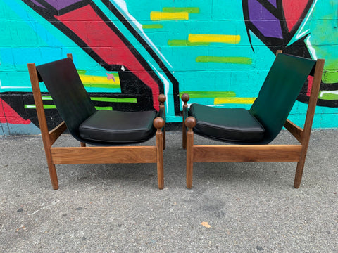 Custom “Safari Style” Leather Walnut Sling Chairs