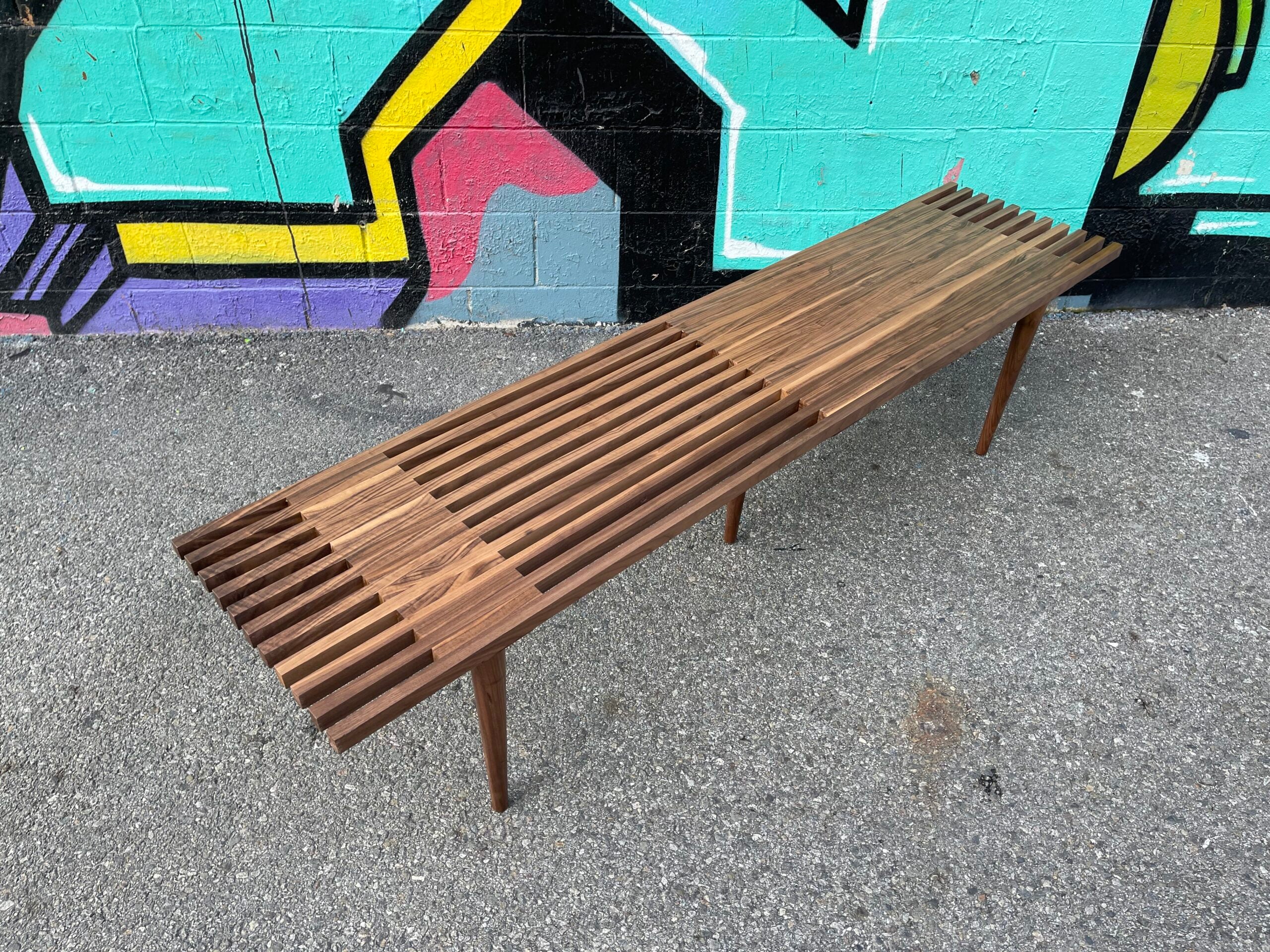 72" Hand Crafted Walnut Slatted Bench