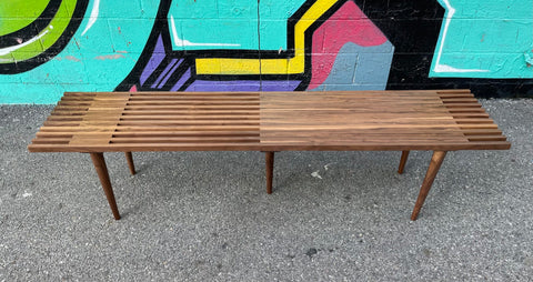 72" Hand Crafted Walnut Slatted Bench