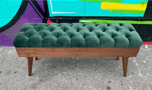 Custom Walnut Tufted Bench