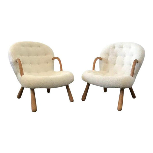 Pair of Philip Arctander Style "Clam" Armchairs
